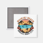 Aimant Waikiki Beach Retro Vignette (Recto/Verso)