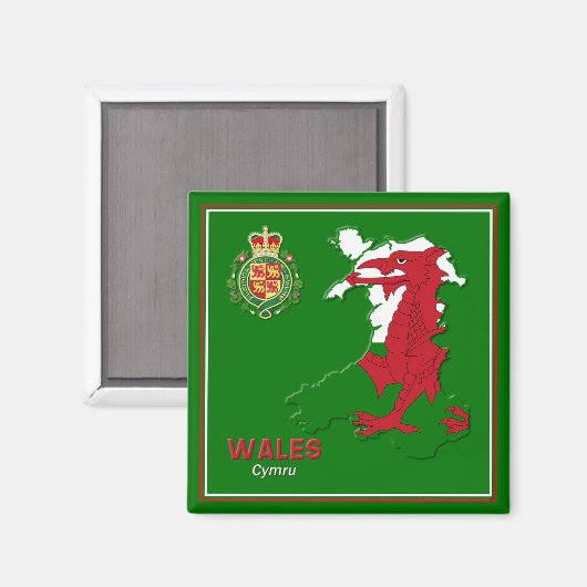 Aimant Wales Flag Map & Royal Badge (Recto/Verso)