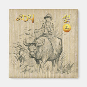 Aimant Water Buffalo Kid Chinese Ox Année 2021 SqRM Magn