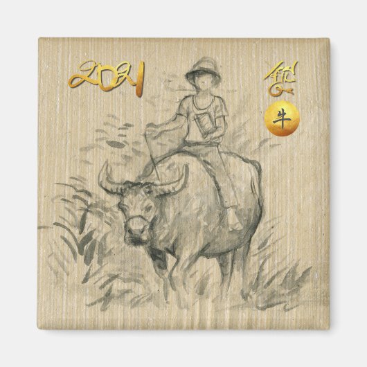 Aimant Water Buffalo Kid Chinese Ox Année 2021 SqRM Magn (Devant)