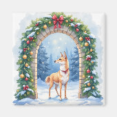 Aimant Watercolor Azawakh Snowy Stone Arch Christmas (Devant)