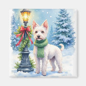 Aimant Watercolor Bedlington Terrier Lamppost Christmas (Devant)