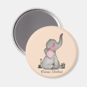 Aimant Watercolor Cute Baby Elephant With Blush & Flowers (Recto/Verso)