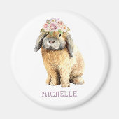 Aimant Watercolor Floral Bunny Rabbit Personalized (Devant)