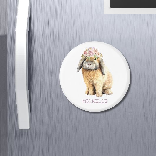 Aimant Watercolor Floral Bunny Rabbit Personalized
