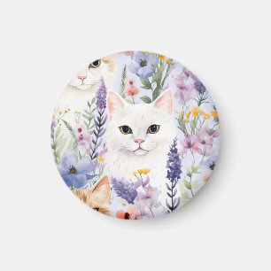 Aimant Watercolor Floral Cats Papiers numériques