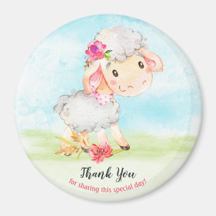 Aimant Watercolor Girl Sheep Farm Merci
