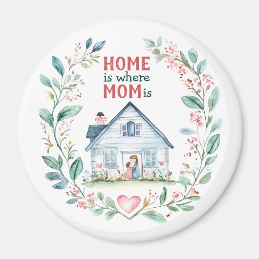 Aimant Watercolor Home est l'endroit où maman est (Devant)