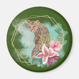 Aimant Watercolor Leopard et Tropical Frame
