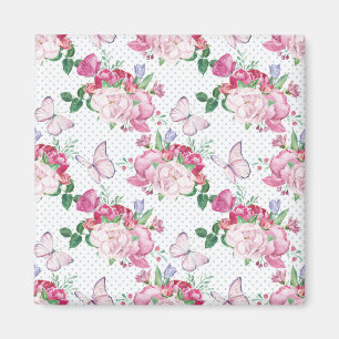 Aimant watercolor peony,watercolor butterfly