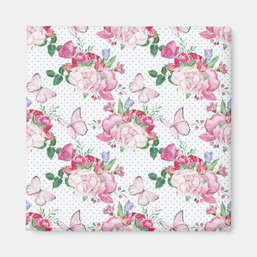 Aimant watercolor peony,watercolor butterfly (Devant)