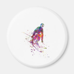 Aimant watercolor skier