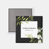 Aimant Watercolor White Snowdrops et Laurel Damask (Recto/Verso)