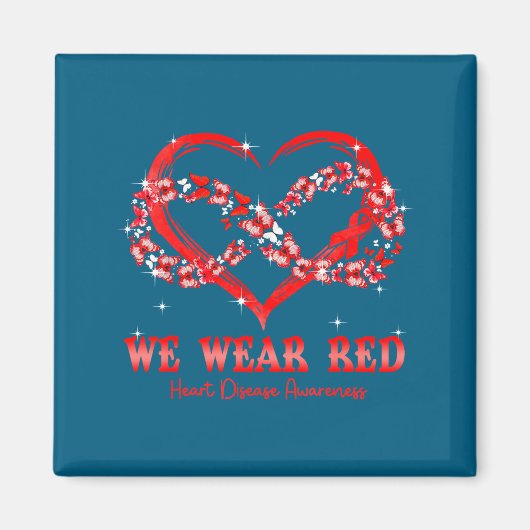 Aimant We Wear Red Butterfly Heart Heart Disease Awarenes (Devant)