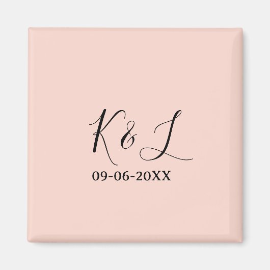 Aimant Wedding couple name letter date red pastel backgro (Devant)