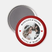 Aimant Wedding Photo in White Circle with Red Heart (Recto/Verso)