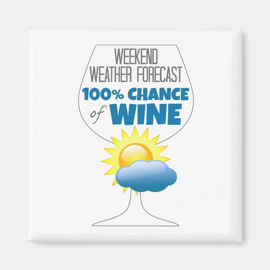 Aimant Weekend Météo Prévision Soleil 100% Chance de Vin (Devant)