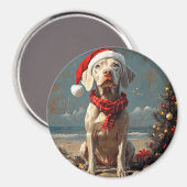 Aimant Weimaraner Chien Noël Plage Vintage (Recto/Verso)