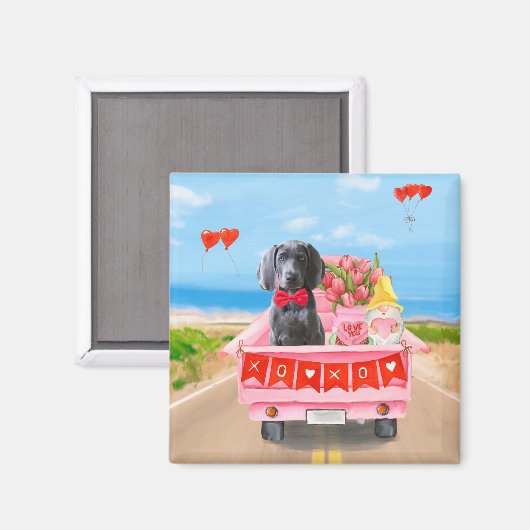 Aimant Weimaraner Chien Valentine's Day Coeurs de camion (Recto/Verso)