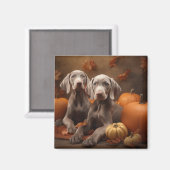 Aimant Weimaraner Chiot Automne Citrouille délice (Recto/Verso)