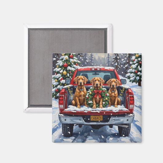 Aimant Weimaraner Christmas Red Truck Holiday (Recto/Verso)