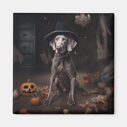 Aimant Weimaraner Citrouilles Halloween Épouvantable (Devant)