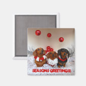 Aimant Weiner Dog Christmas, "Joyeuses Fêtes !" (Recto/Verso)