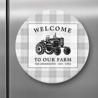 Aimant Welcome Family Nom Farm Tractor White Plaid