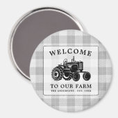 Aimant Welcome Family Nom Farm Tractor White Plaid (Recto/Verso)