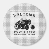 Aimant Welcome Family Nom Farm Tractor White Plaid (Devant)