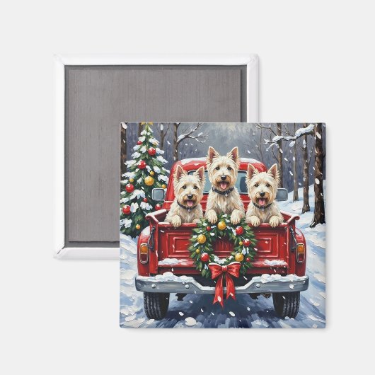 Aimant West Highland White Terrier Christmas Red Truck (Recto/Verso)