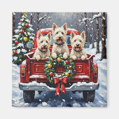 Aimant West Highland White Terrier Christmas Red Truck (Devant)