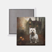Aimant West Highland White Terrier Halloween effrayant (Recto/Verso)
