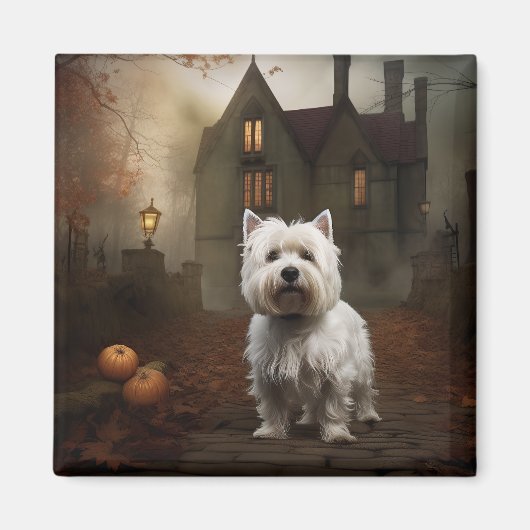 Aimant West Highland White Terrier Halloween effrayant (Devant)