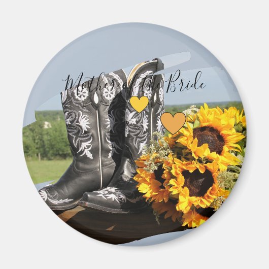 Aimant Western Boots tournesol Mariage rustique (Devant)