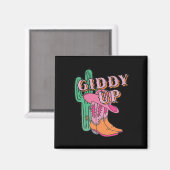 Aimant Western Texas Giddy Up Cowboy Boots Cactus (Recto/Verso)