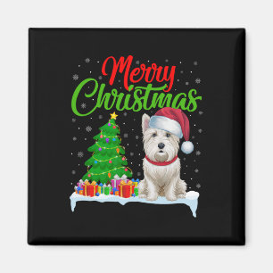 Aimant Westie Chien de Noël Lumières de l'arbre de Noël F
