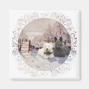 Aimant Westie & Scottie Hiver Pie