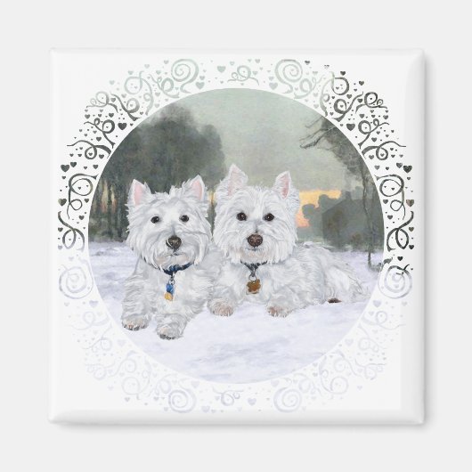 Aimant Westies en hiver (Devant)