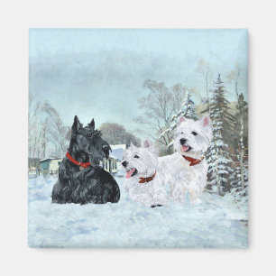 Aimant Westies & Scottie en hiver