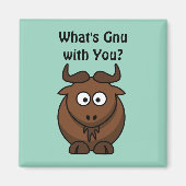 Aimant What’s Gnu, Funny Buffalo Cartoon Animal Pun (Devant)