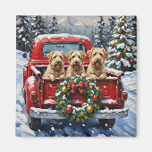 Aimant Wheaten Terrier Christmas Red Truck Holiday Gift (Devant)