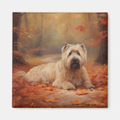 Aimant Wheaten Terrier dans les feuilles d'automne automn (Devant)