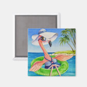 Aimant Whimsical Beach Babe Flamant rose rose no 3 (Recto/Verso)