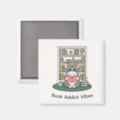 Aimant Whimsical Cat Glasses Reading Bookshelf Cute Decor (Recto/Verso)