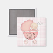 Aimant Whimsical C'est une fille ! Bébé rose Buggy (Recto/Verso)