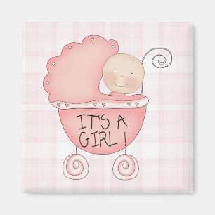 Aimant Whimsical C'est une fille ! Bébé rose Buggy