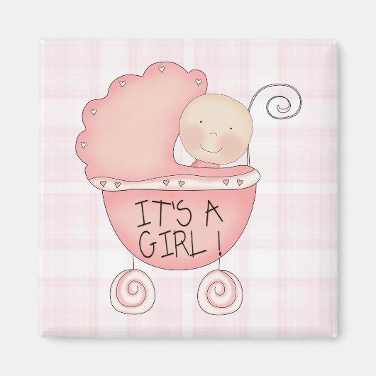 Aimant Whimsical C'est une fille ! Bébé rose Buggy (Devant)