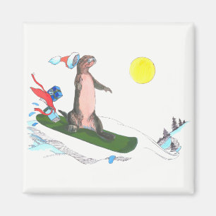 Aimant Whimsical Christmas mignon Otter Snowboarder