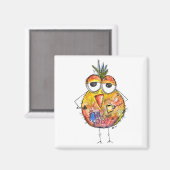Aimant Whimsical Colorful Bird Boire Café (Recto/Verso)